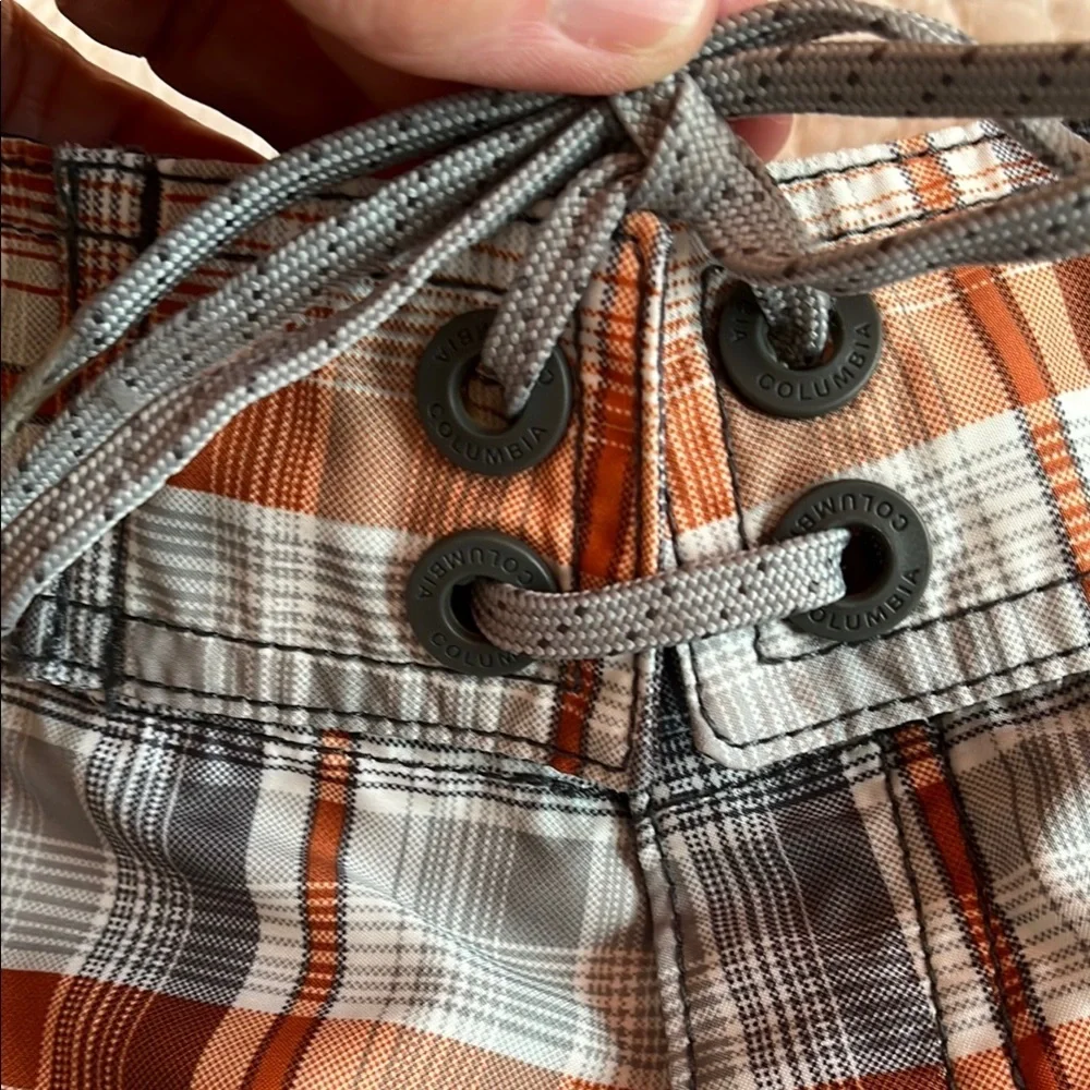 Columbia Board Shorts Mens 30 Plaid‎ Orange Gray Swimsuit Sportswear Preppy